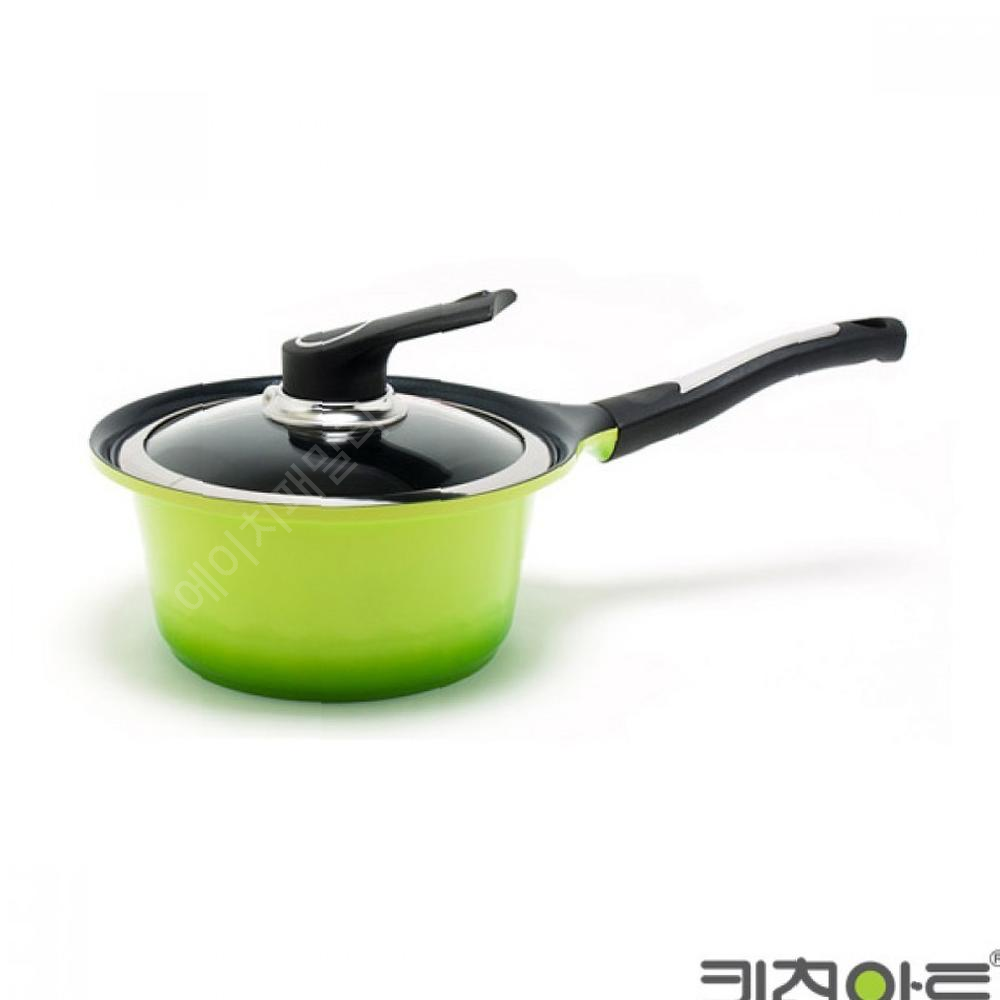 에이치패밀리 키친아트 세라믹냄비S 18cm 편수 통주물냄비 그린 찌개 인테리어 : 에이치패밀리