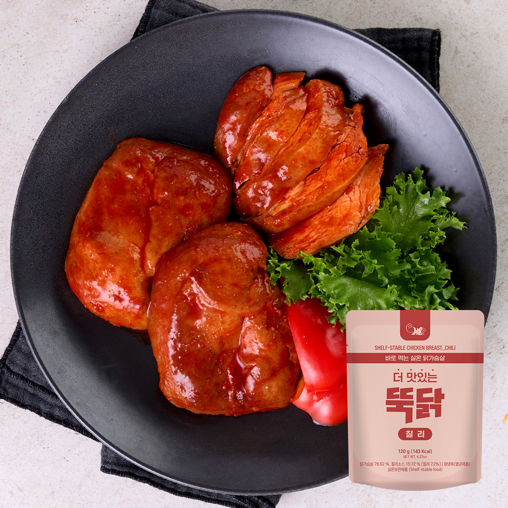 냉장 보관도 필요없다! 바로 먹는 헬스앤뷰티 뚝닭 실온닭가슴살 칠리맛, 120g, 1개 : 헬스앤뷰티스토어