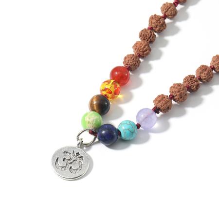 명상 종 씽잉볼 도구 띵샤 좌종 108 원래 Rudraksha 골치 아픈 건 7 차크라 말라 목걸이 요가기도 묵주 OM 펜던트 술 쥬얼리 : 플레이풀 직구