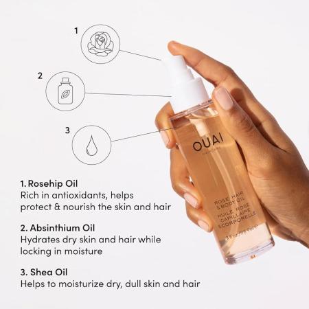 OUAI 로즈 헤어 앤 바디 오일 곱슬거림 방지 스킨 모이스처라이징 스프레이 광택과 향수를 전체적으로 더합 : COSTANZA