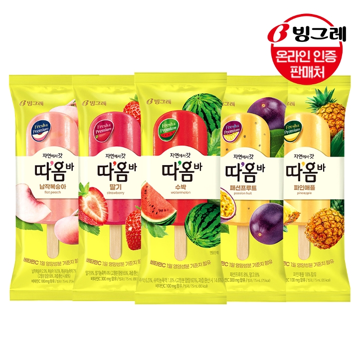 빙그레 따옴바 5종 딸기/패션프루트/복숭아/수박/파인애플 30개 /아이스크림 : 쇼핑엔티