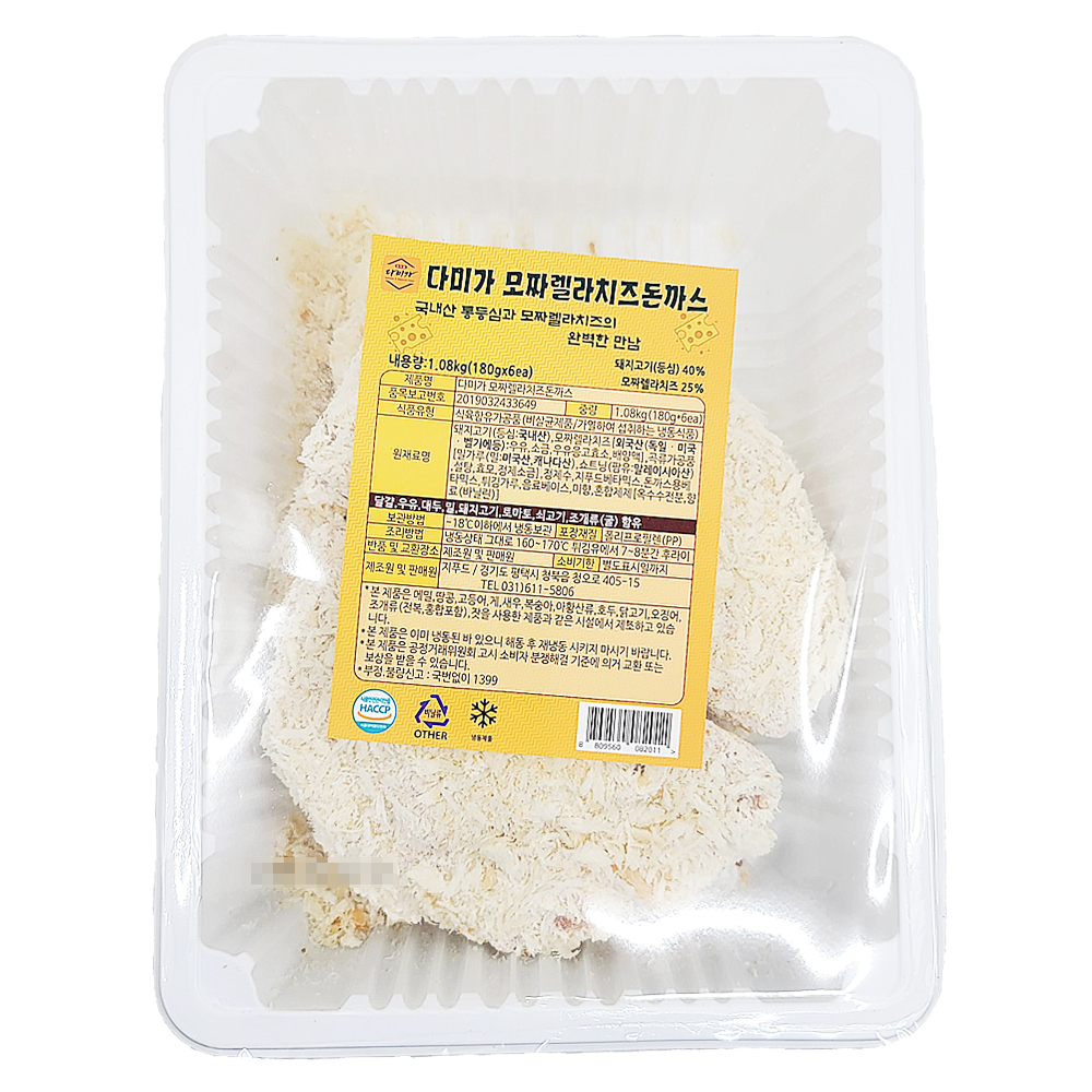 다미가 냉동 모짜렐라 치즈돈까스 180g x 6입 1.08kg : 우주식품디씨오피