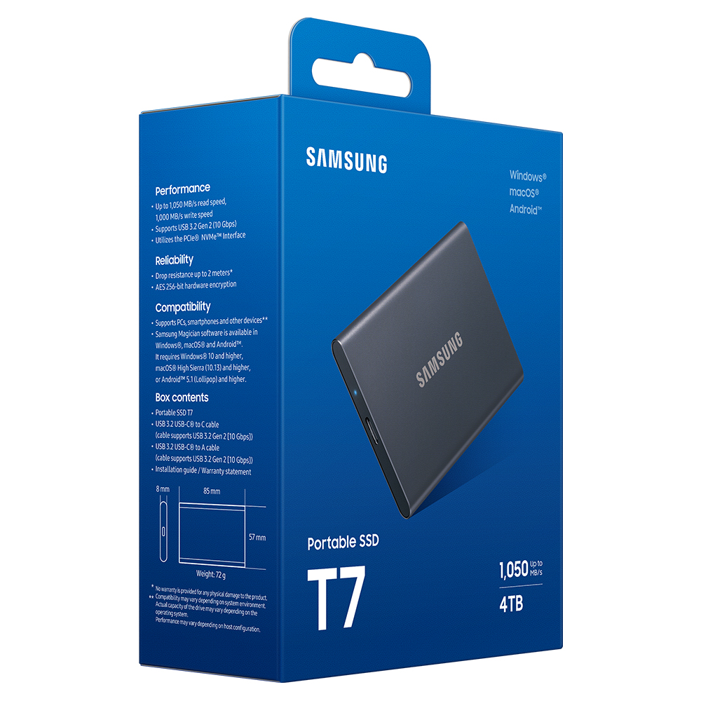 삼성전자 삼성 외장SSD T7 4TB, 그레이 : 삼성공식파트너케이원정보기술
