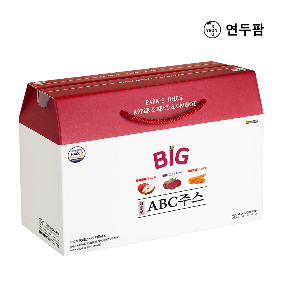 돌려따는) Big 국내산 ABC주스 대용량 180ml 30개입 한박스 : 연두영농조합법인