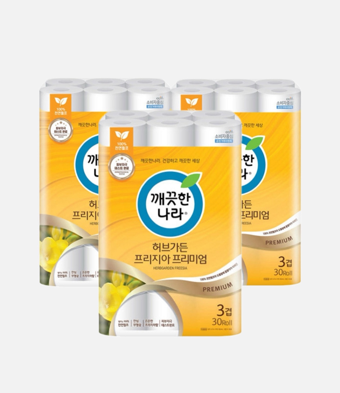 깨끗한나라 허브가든 프리지아 프리미엄 3겹 30롤 x 3팩 : 클린가든