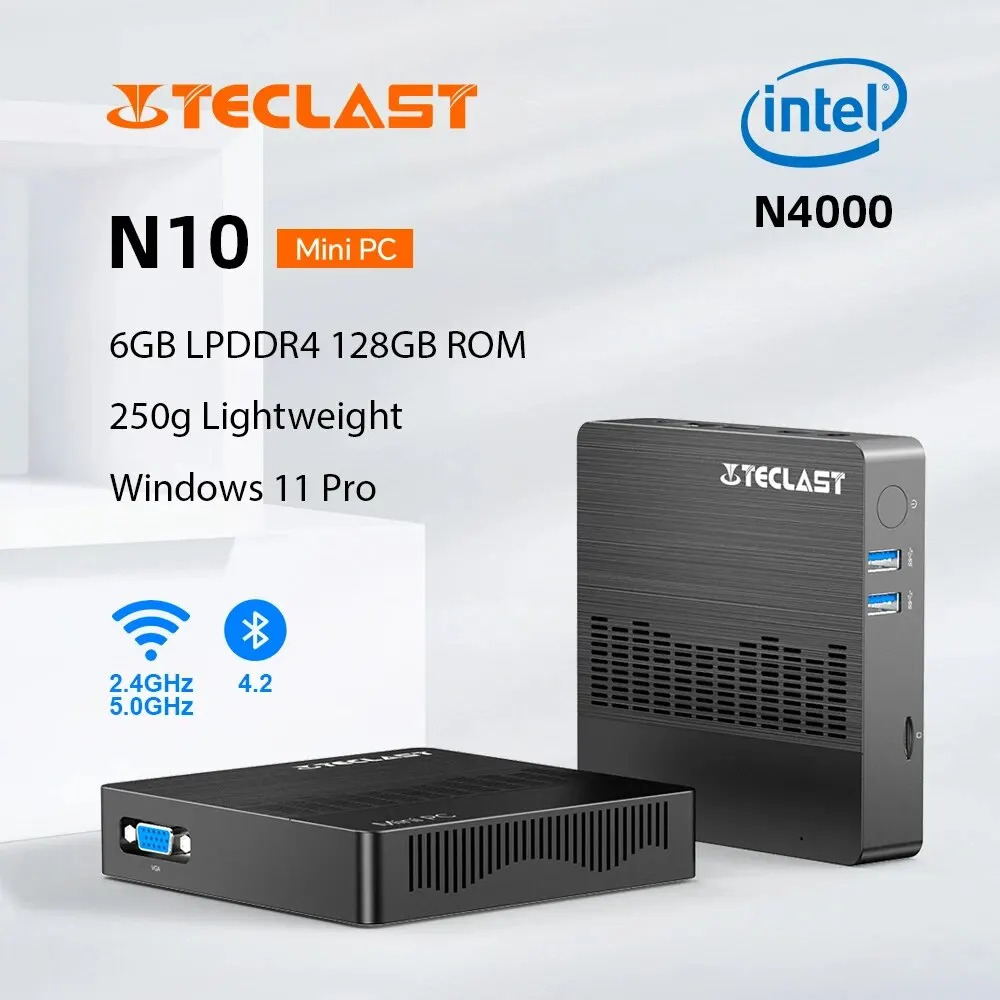 Teclast N10 미니 PC 인텔 N4000 6GB LPDDR4 128GB ROM M.2 SSD 확장 윈도우 11 프로 휴대용 데스크탑 컴퓨터 VGA BT4.2 : 추니유통