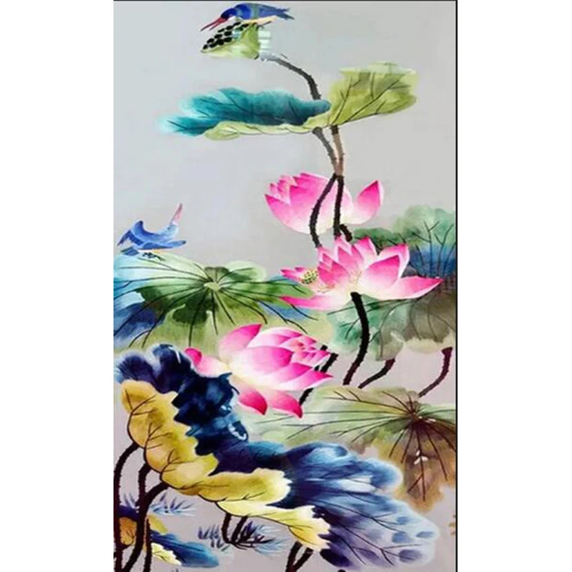 연꽃그림 5D DIY 풀 스퀘어 라운드 드릴 다이아몬드 페인팅 로터스 자수 크로스 스티치 모자이크 플라워 홈 장식 패턴 선물 CM05 : 오광오광