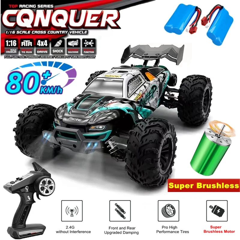 rc카 슈퍼 브러시리스 LED 리모컨 자동차 4WD RC 고속 드리프트 몬스터 4x4 오프로드 트럭 성인 장난감 80KM 또는 50 KM/H : 오광오광