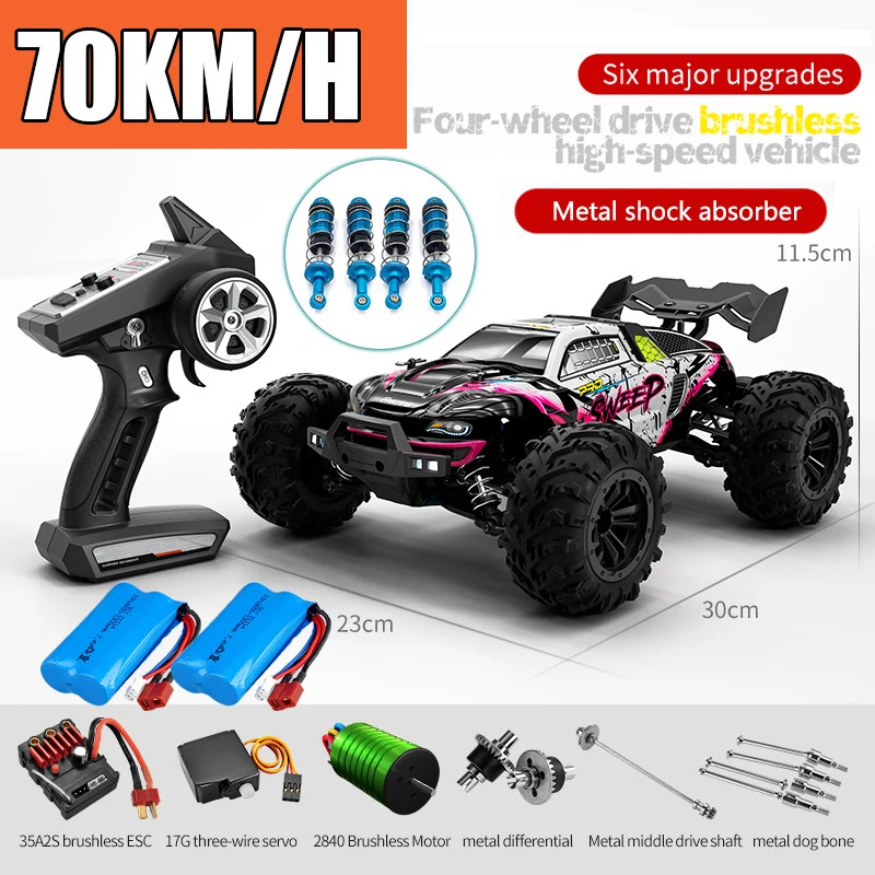 rc카 오프로드 RC 자동차 리모컨 LED 헤드라이트 브러시리스 4WD 1/16 몬스터 트럭 장난감 선물 4x4 고속 70km/h : 오광오광