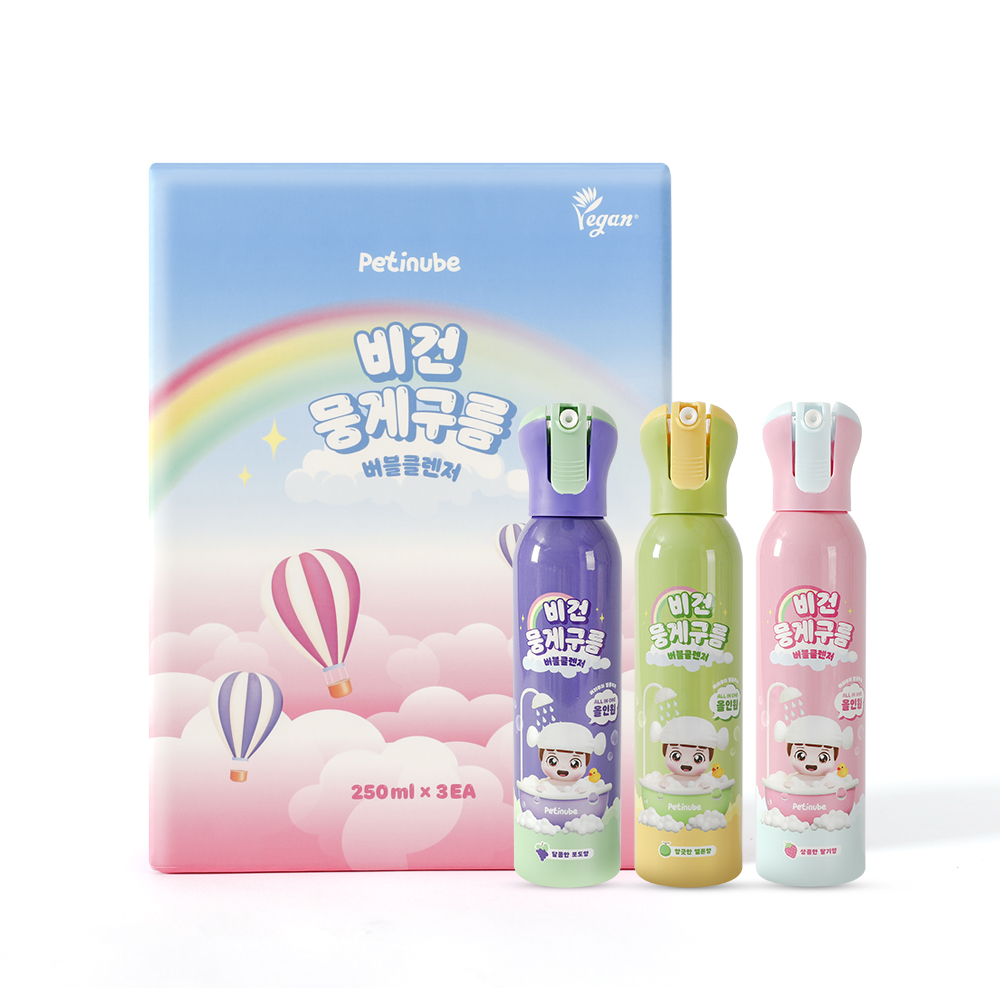 쁘띠누베 유아용 버블 클렌저 거품 목욕 250ml 3종 세트(딸기+포도+멜론) : 쁘띠누베