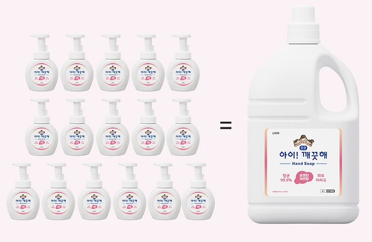 아이깨끗해 거품형 핸드솝리필 대용량4L+펌프용기1개 손세정제 : 풍연마켓