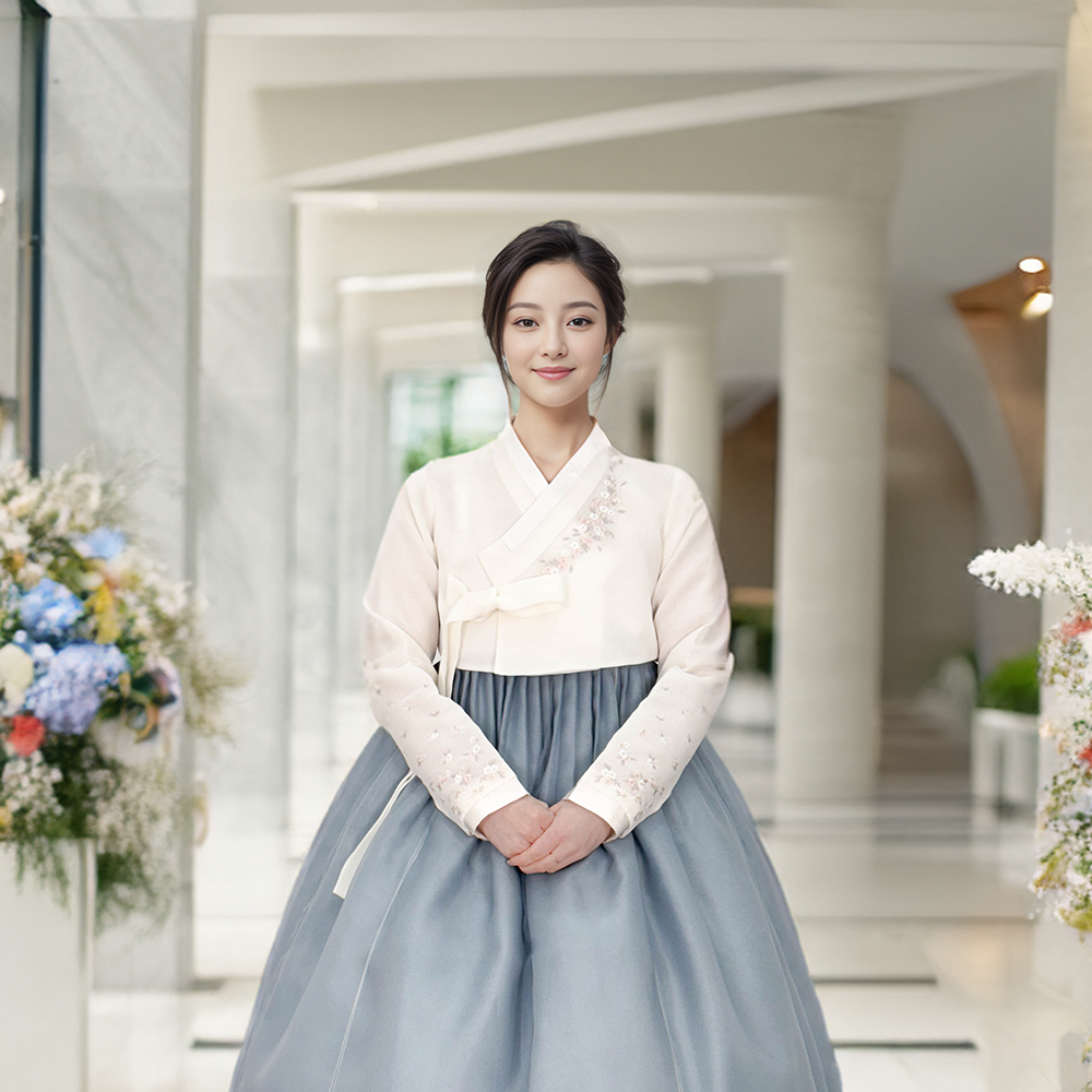 한복대여 설렘블루 결혼식 신부 혼주 여성 돌잔치 하객 한복 : 하비한복