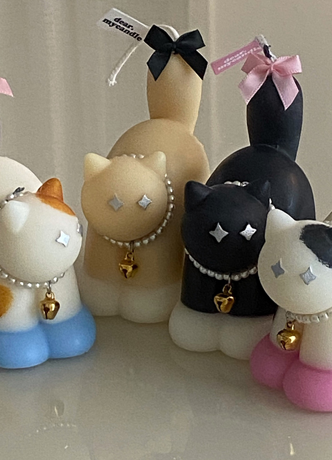 진주목걸이SET 귀여운 고양이 캔들 향초 답례품 선물 블랙냥 클린코튼 : 디어마이캔들