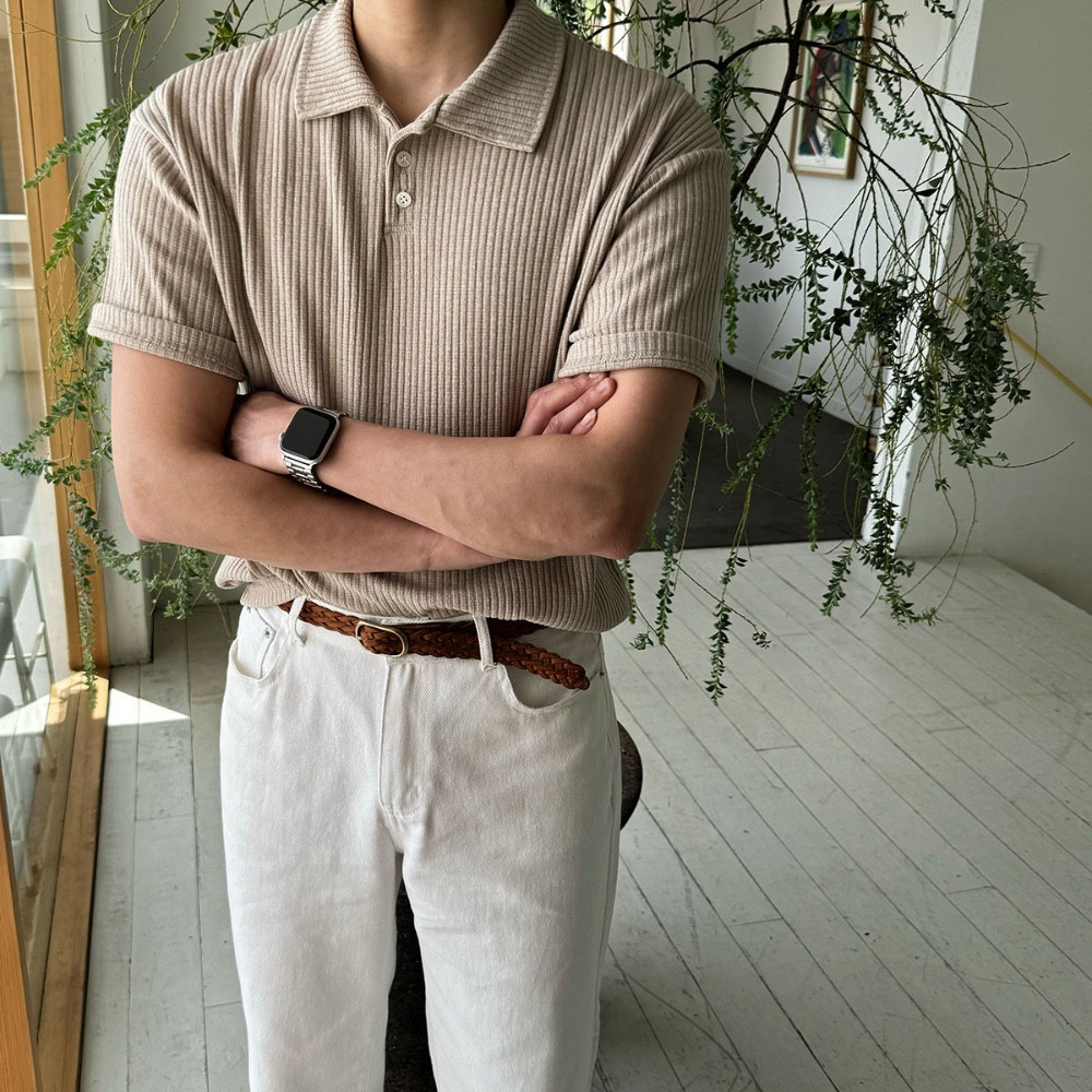 1+1 남자반팔카라티 남자니트카라티 오버핏반팔 골지니트반팔 : 나카타