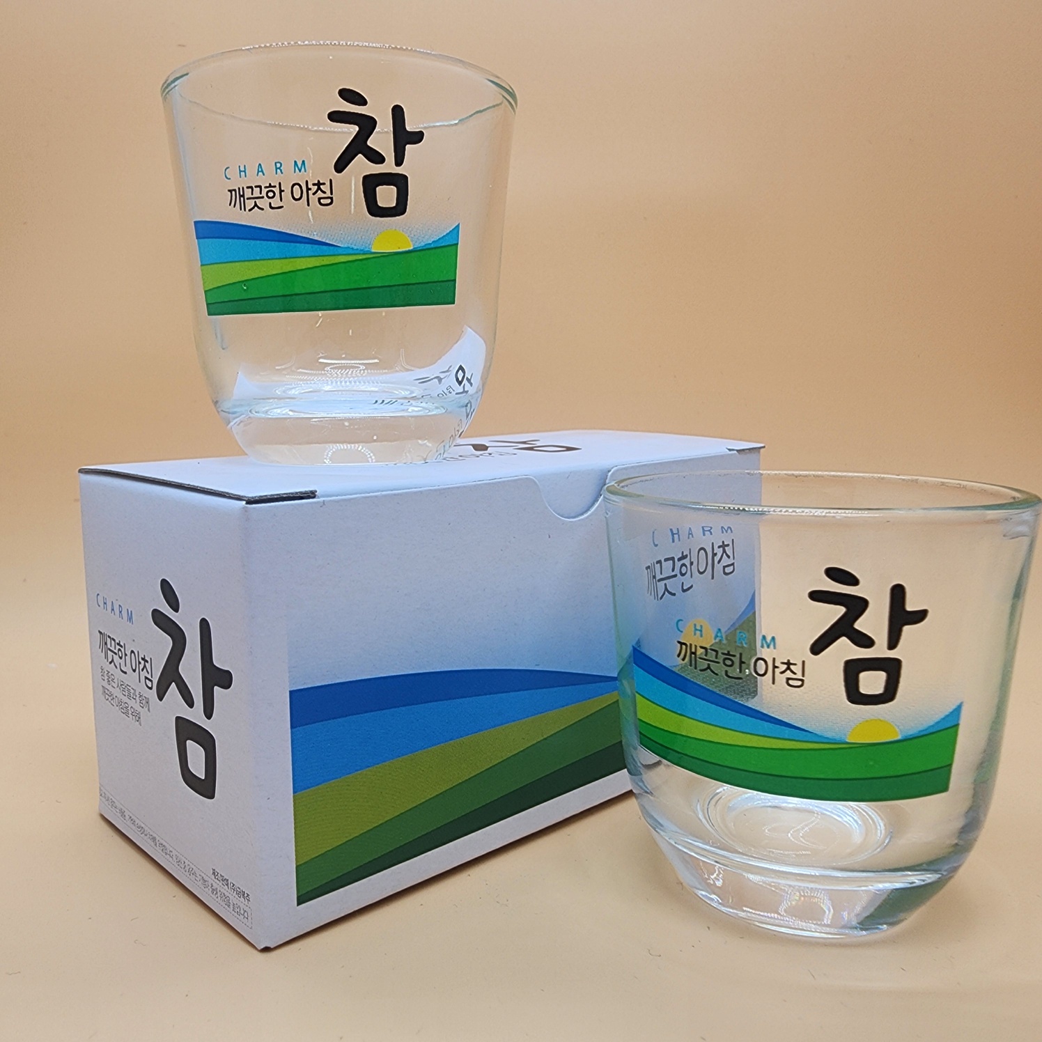 참소주 깨끗한아침 소주잔 2본입잔 금복주 술잔 홈까페 혼술 인테리어소품 : 추억보물섬