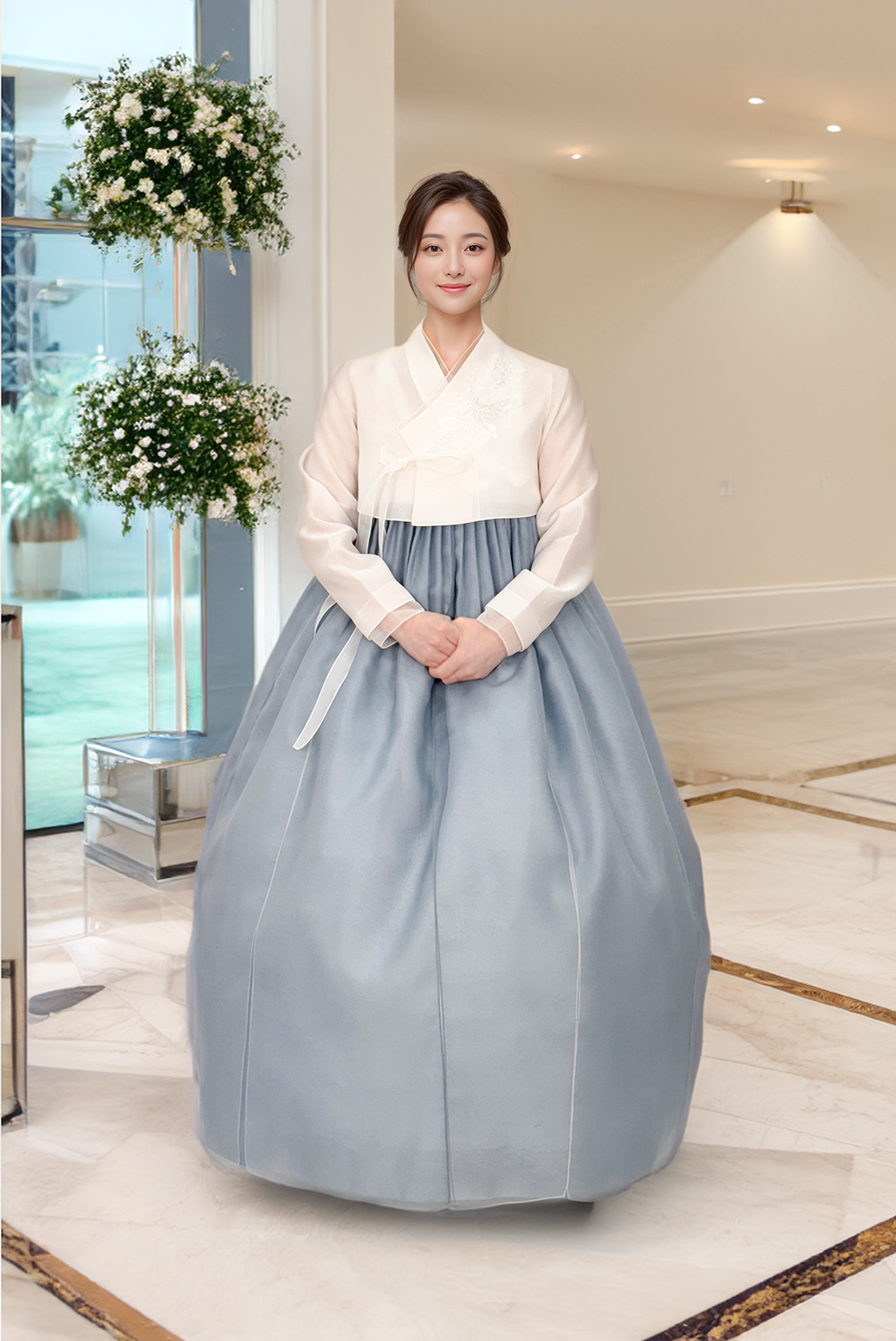 한복대여 다온설렘블루 결혼식 신부 혼주 여성 돌잔치 하객 한복 : 하비한복