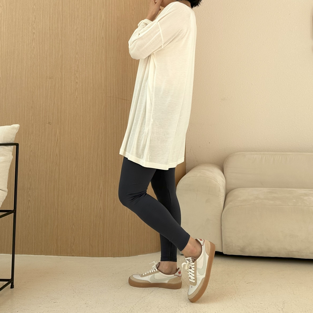 빅사이즈 자체제작 여성 박시 루즈핏 면 텐셀 데일리 롱 이너 무지 긴팔 레이어드 티셔츠 : 에스빅샵