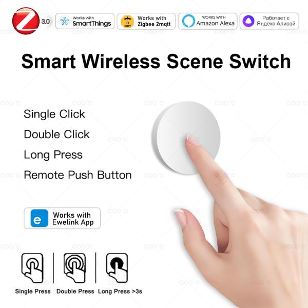 Ewelink Zigbee 스마트 푸시 단추 무선 스위치, 배터리 포함, 리모컨 자동화 시나리오 로 : 십자물류