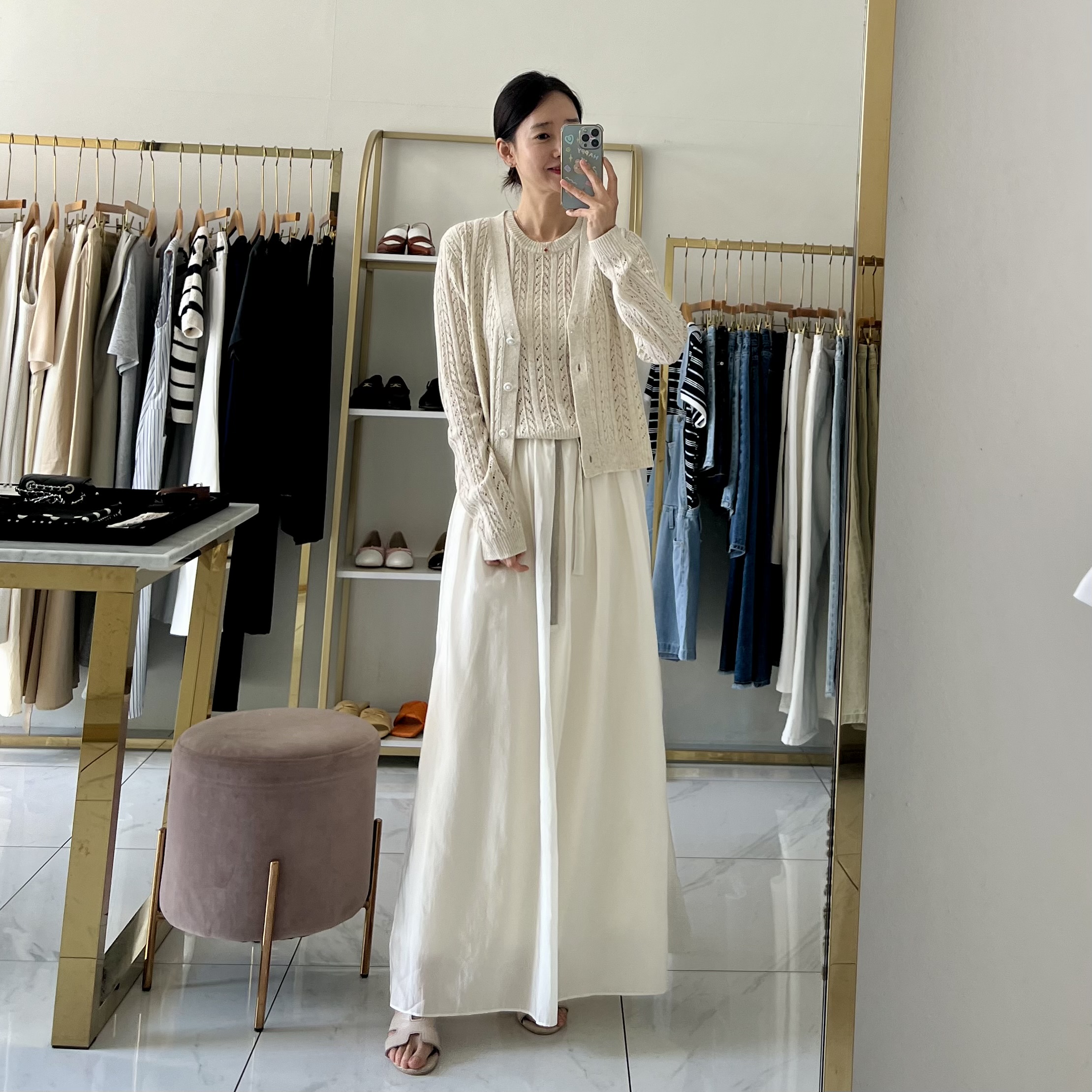 쿠치 비즈 쉬폰 밴딩 옆트임 롱 스커트 2color : 티아모도노1