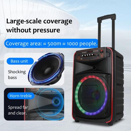 200W 피크 빅 파워 야외 미팅 파티 다채로운 트롤리 베이스 스피커, BT5.0 야외 노래방 무선 사운드, 마이크 2 개 포함 : 영자컴퍼니