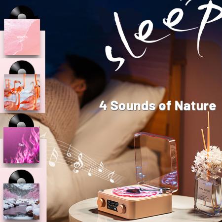 웨이브 비닐 플레이어 블루투스 스피커, 백색 소음 레트로 턴테이블 스피커, 수면 보조 Vitrola 모양 스피커, RGB 조명 포함 : 영자컴퍼니