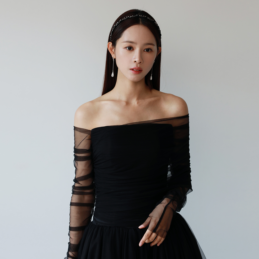 피에나 헤어밴드 HAC0708 셀프웨딩촬영 브라이덜샤워 포인트 큐빅 블랙 악세사리 소품 : 베일즈