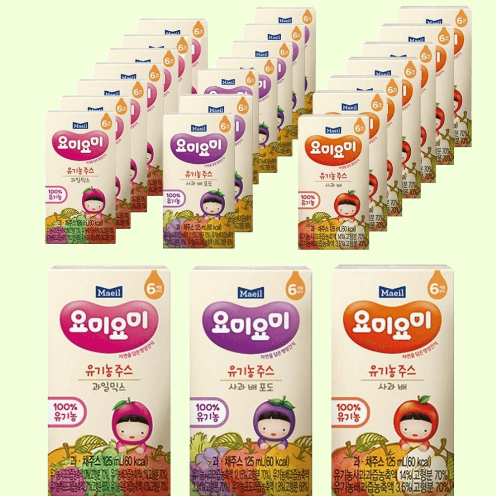 요미요미 유기농주스 125ml 과일 3종 각 8팩 (총24팩) : 앙쥬마인