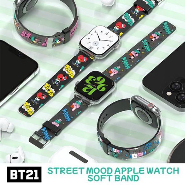 휴대폰악세사리 호환 스마트폰스트랩 거치대 BT21 스트리트 무드 에플워치 소프트 밴드 : 그집기억