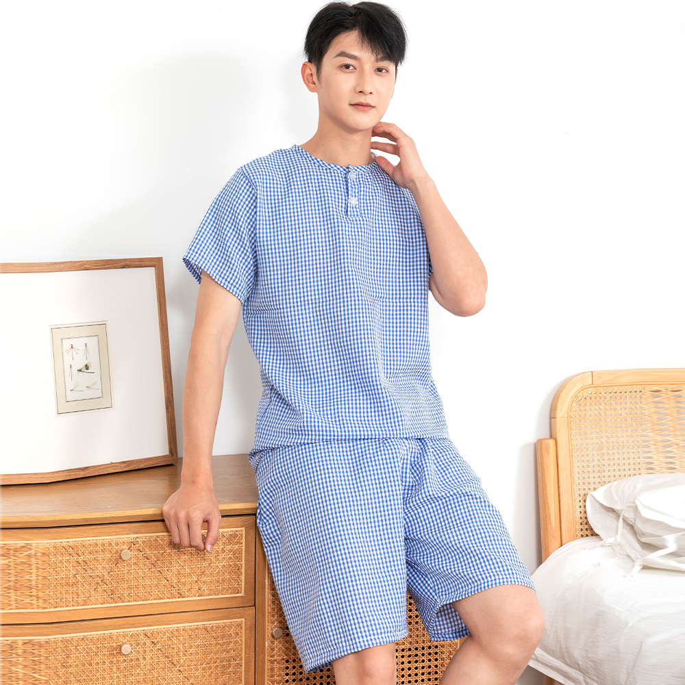 남성 지지미 반팔 잠옷세트 슬레진저 남자 시어서커 잠옷 파자마 여름 홈웨어 상하세트 : 3355SHOP