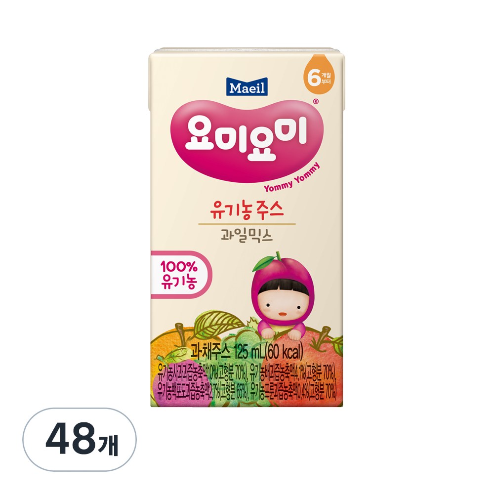 맘마밀요미요미 유기농 주스 125ml 과일믹스 48개 : 올데이 올웨이즈