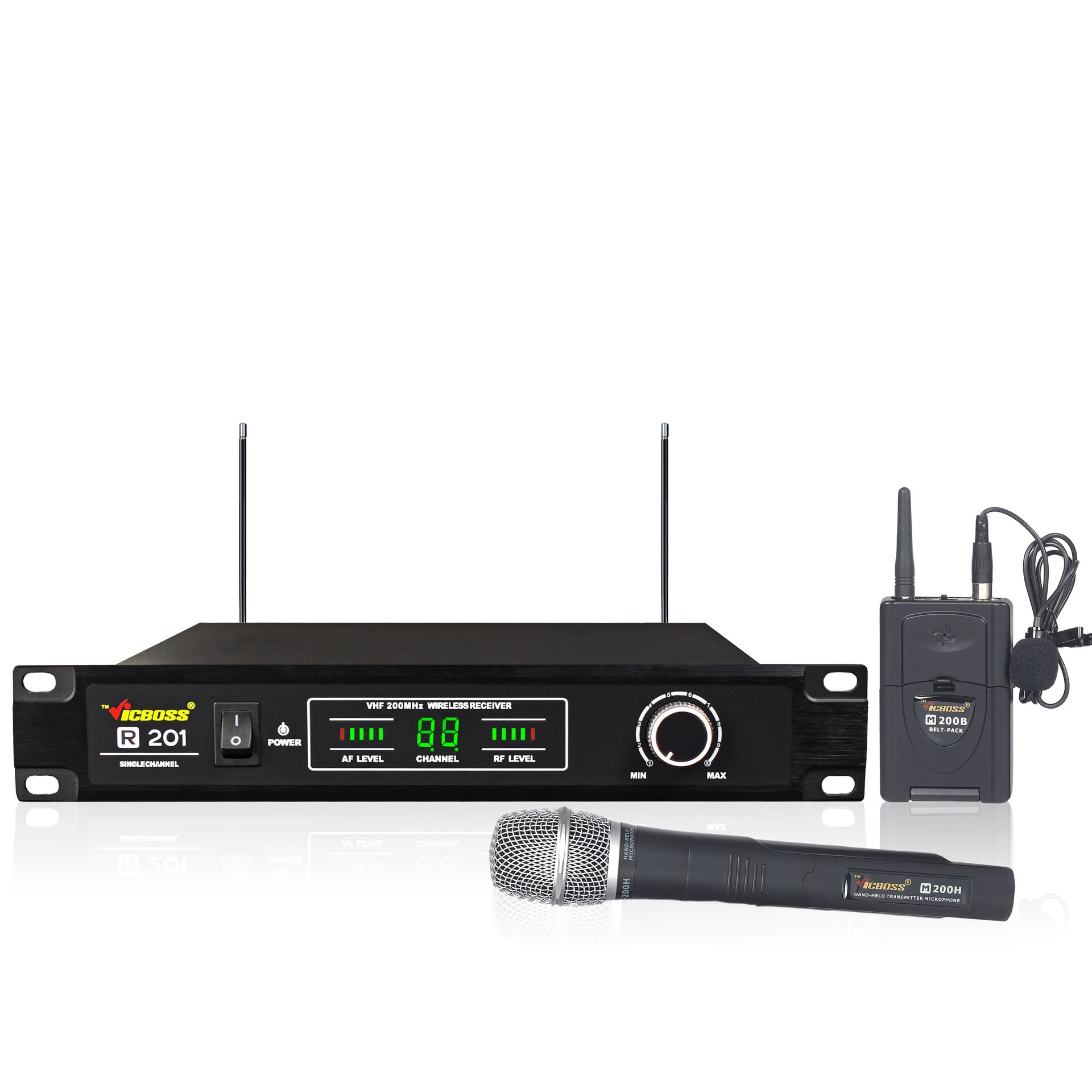 VICBOSS P-201 무선마이크시스템 1채널 일반형 200MHZ Half rack : 오버탑스토어