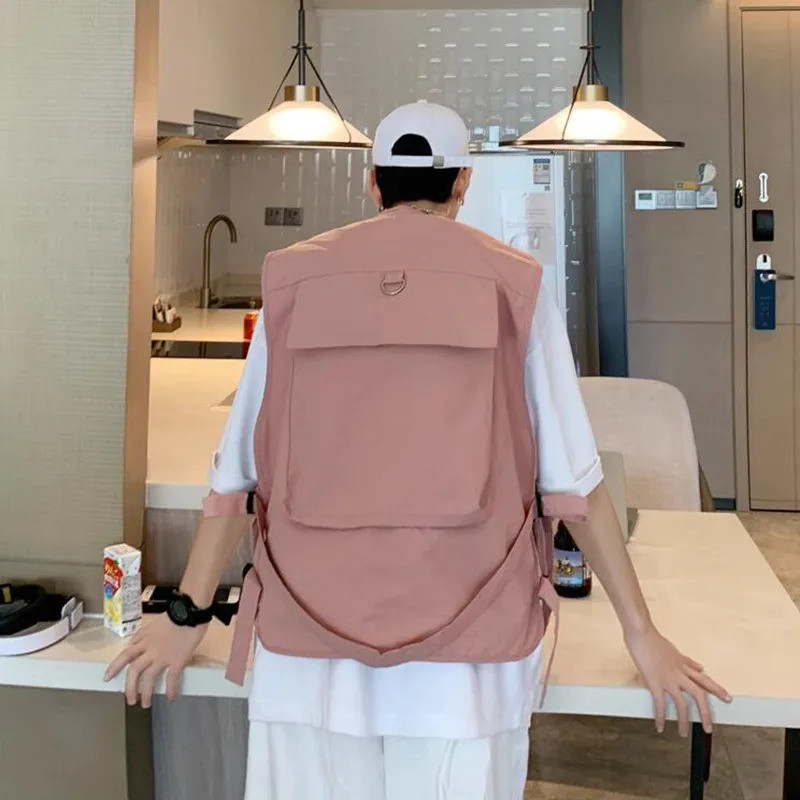 멀티포켓카고팬츠밀리터리테크웨어 멀티 포켓 테크웨어 핑크 카고 조끼 남성 여성 야외 전술 힙합 민소매 재킷 일본 : 규규컴퍼니