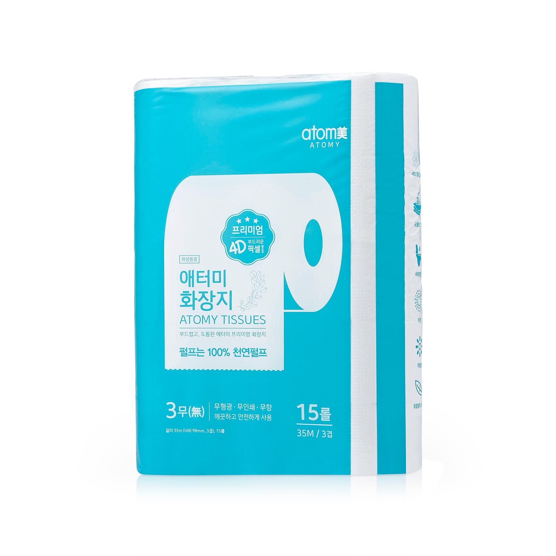 [최신제조] 애터미 화장지 4D(35M x 15롤) x 4팩 : H투오마켓
