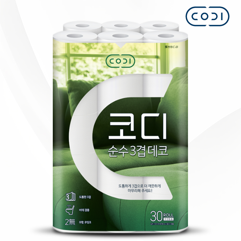[코디] CODI 순수데코 3겹 화장지 30m x 30롤 : 바삭 스토어