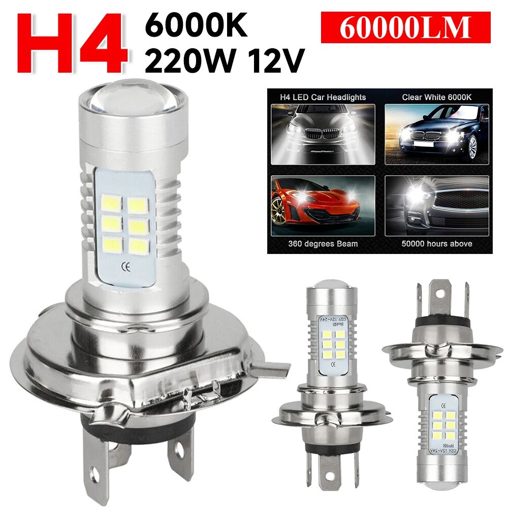자동차부품 자동차 주행등 LED H4 9003 HB2 슈퍼 브라이트 하이 로우 빔 12V 6000K 220W IP67 방수 화이트 알루미늄 15000LM : 직구천사1