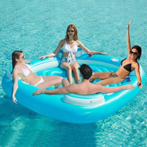 대형 튜브 워터해먹 에어보트 Jasonwell Floating Island Pool Float - 팽창식 4인용 수영장 라운지 raft River Lake Floaties Blue... 