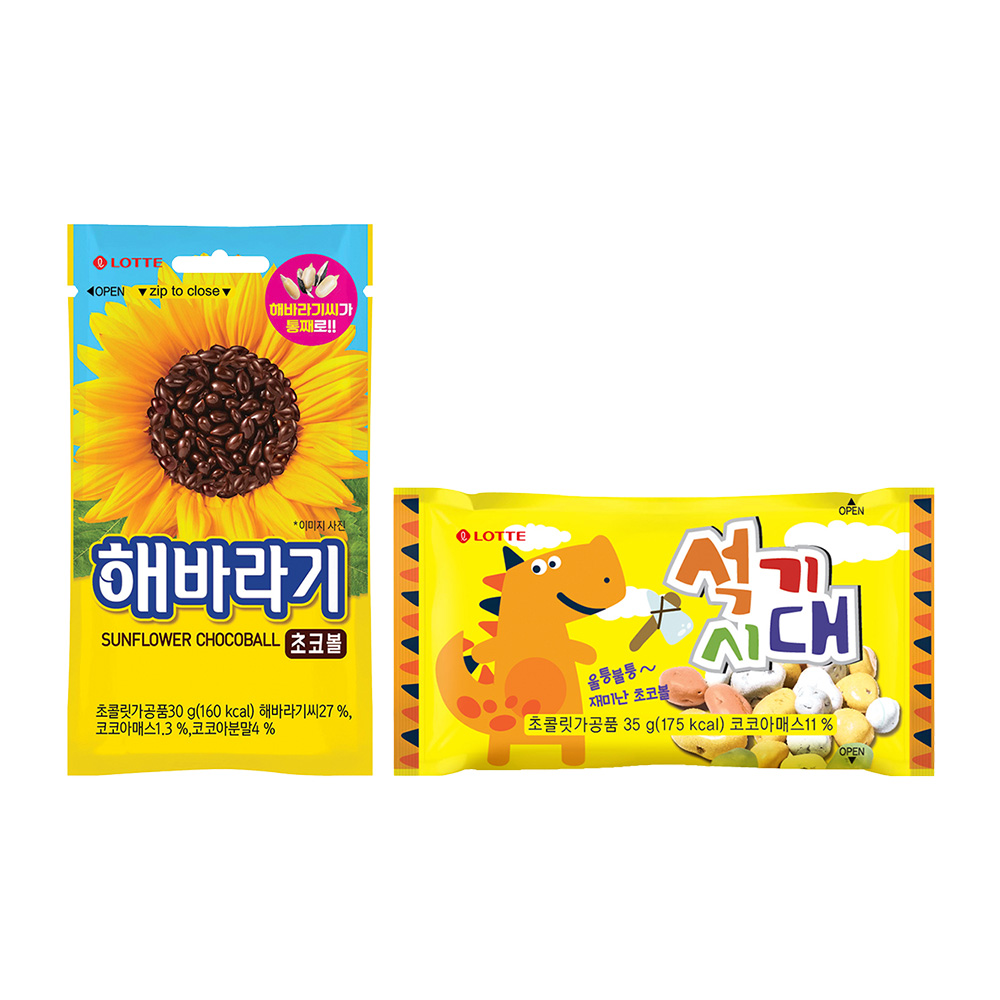 롯데웰푸드 석기시대 35g x 15개 해바라기 초코볼 30g x 15개 : 롯데제과스토어
