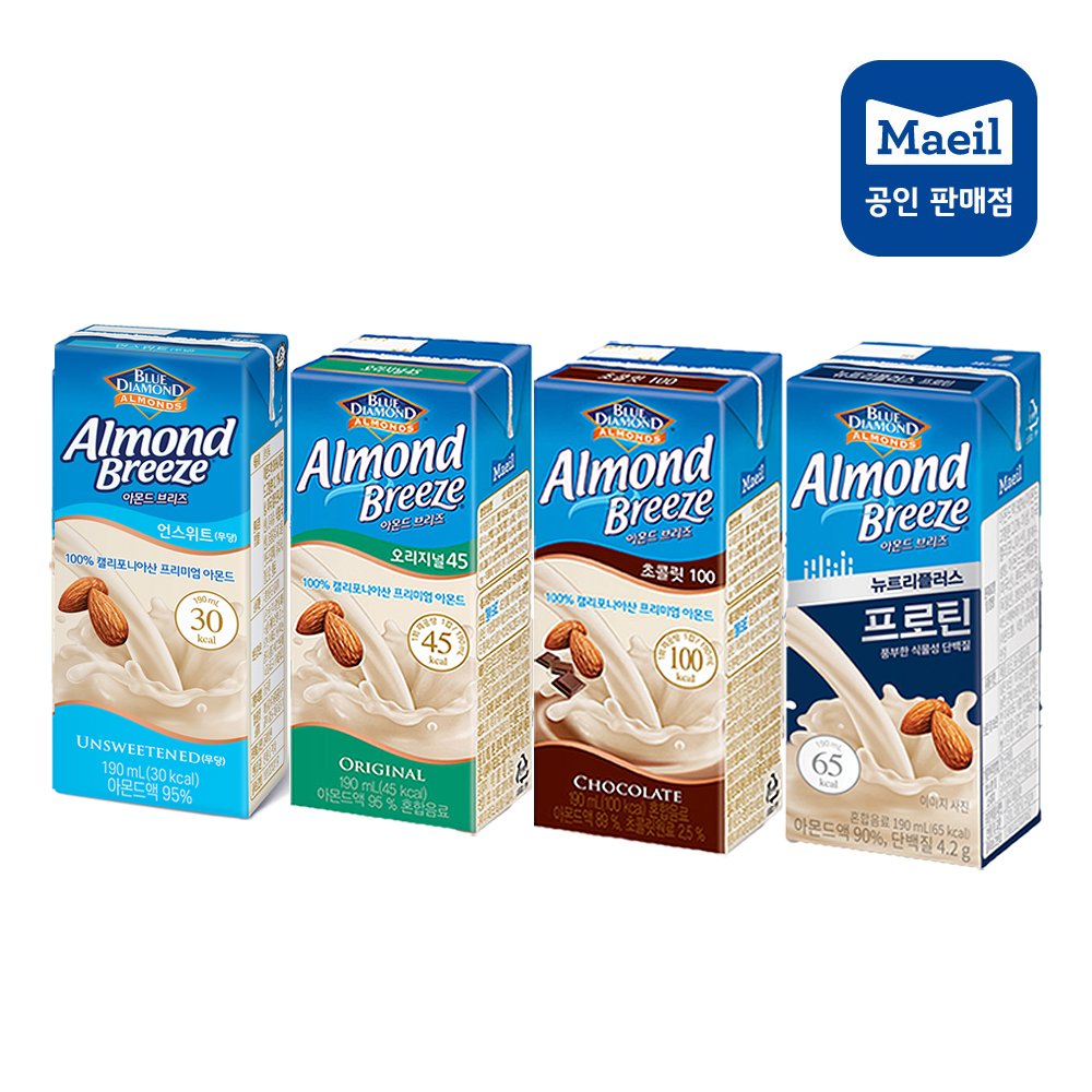 아몬드브리즈 190ml 24팩 4종 혼합 오리지널 언스위트(무당) 초콜릿 초코 프로틴 : 우리아이사랑