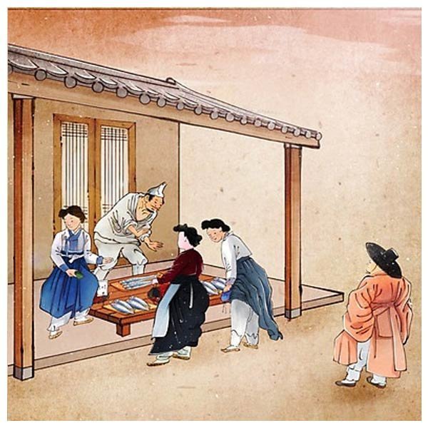 장터 주막 저잣거리 시장 전통 한옥 주점 식당 한복 파르텔 민속 벽지 시트지 롤스크린 : 으뜸데코