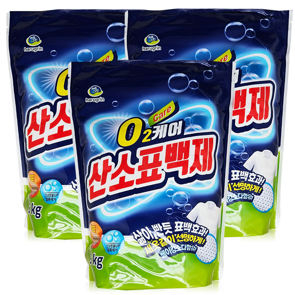 하루그린 O2케어 산소표백제 3kg x 3개, 가루세제 세탁보조제 : 지누지누