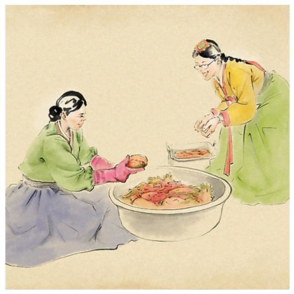 김치 김장 장독대 반찬 가게 식당 파르텔 민속 벽지 시트지 롤스크린 : 으뜸데코