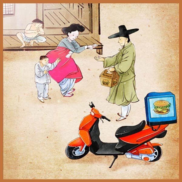 현대풍 장터 주막 시장 막걸리 행차 농사 요가 배달 들밥 파르텔 민속 포인트 벽지 시트지 롤스크린 : 으뜸데코
