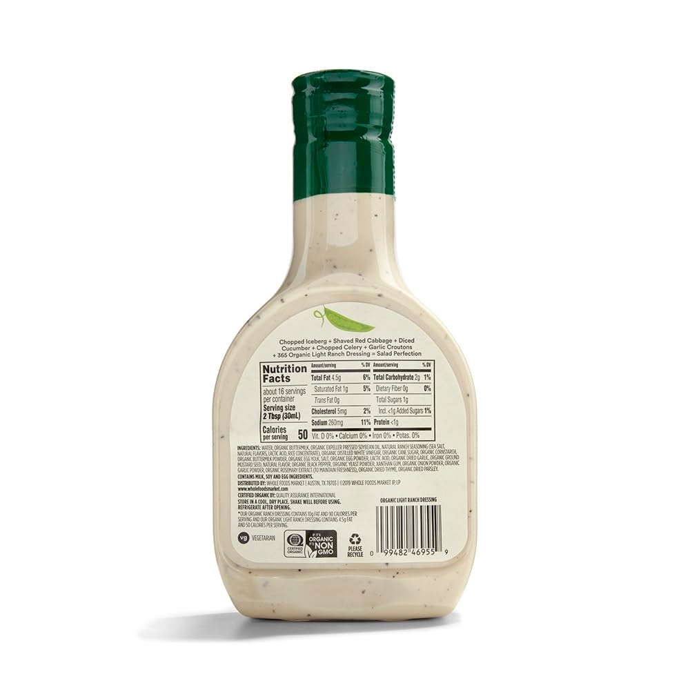 365홀푸드 샐러드 드레싱 랜치 라이트 473ml 3병 : 르티앙