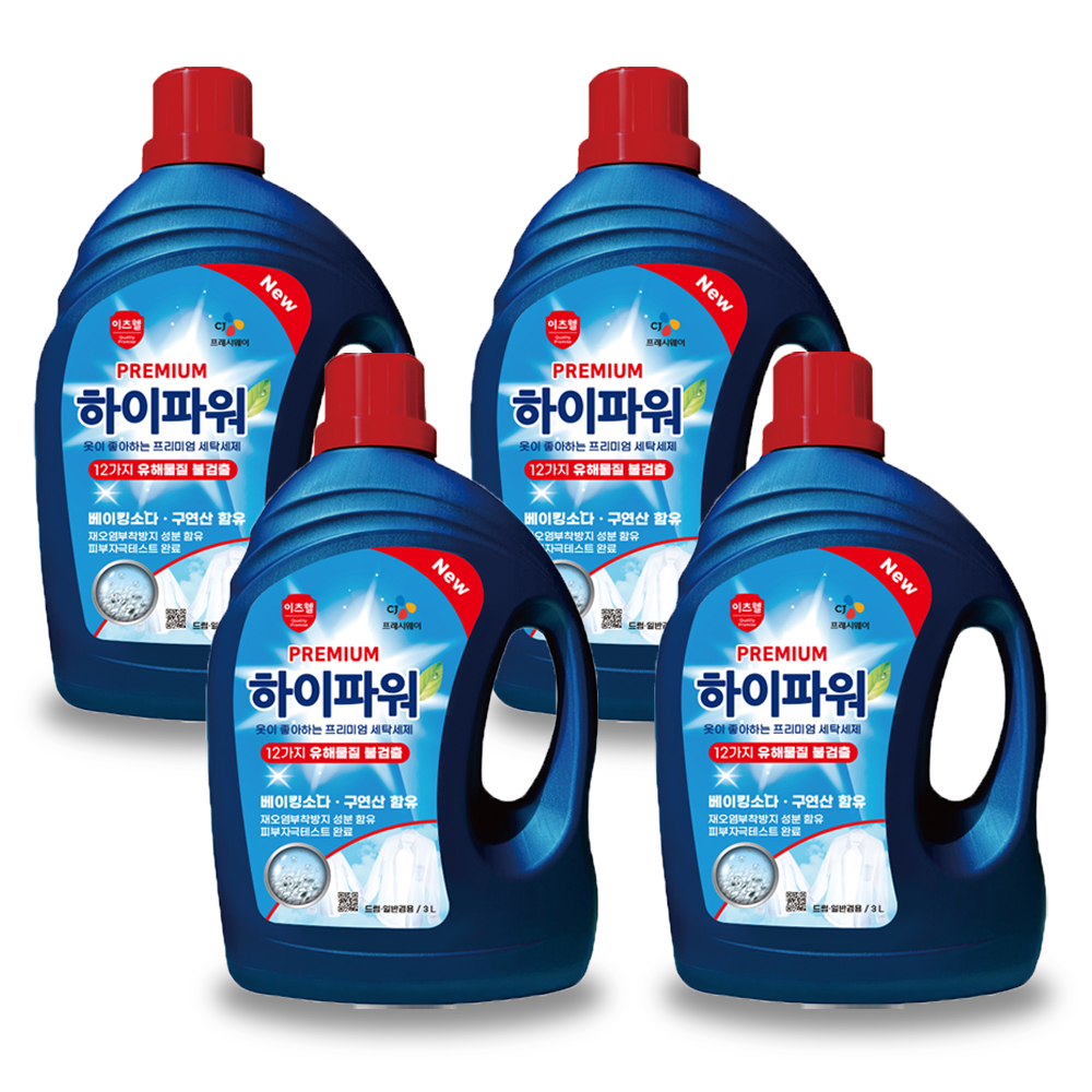[CJ 프레시웨이] 뉴 프리미엄 하이파워 액체 세탁세제 3L x 4개 (1박스) : 한범유통