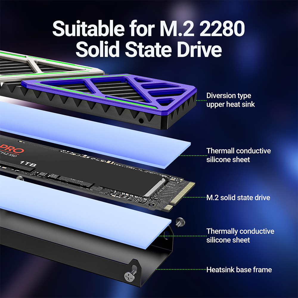 M.2 2280 SSD 방열판 PC 효율적인 쿨러 NVME NGFF 라디에이터, 마그네슘 알루미늄 합금 SSD 방열판, 열 실리콘 패드 포함 : 백십삼마스