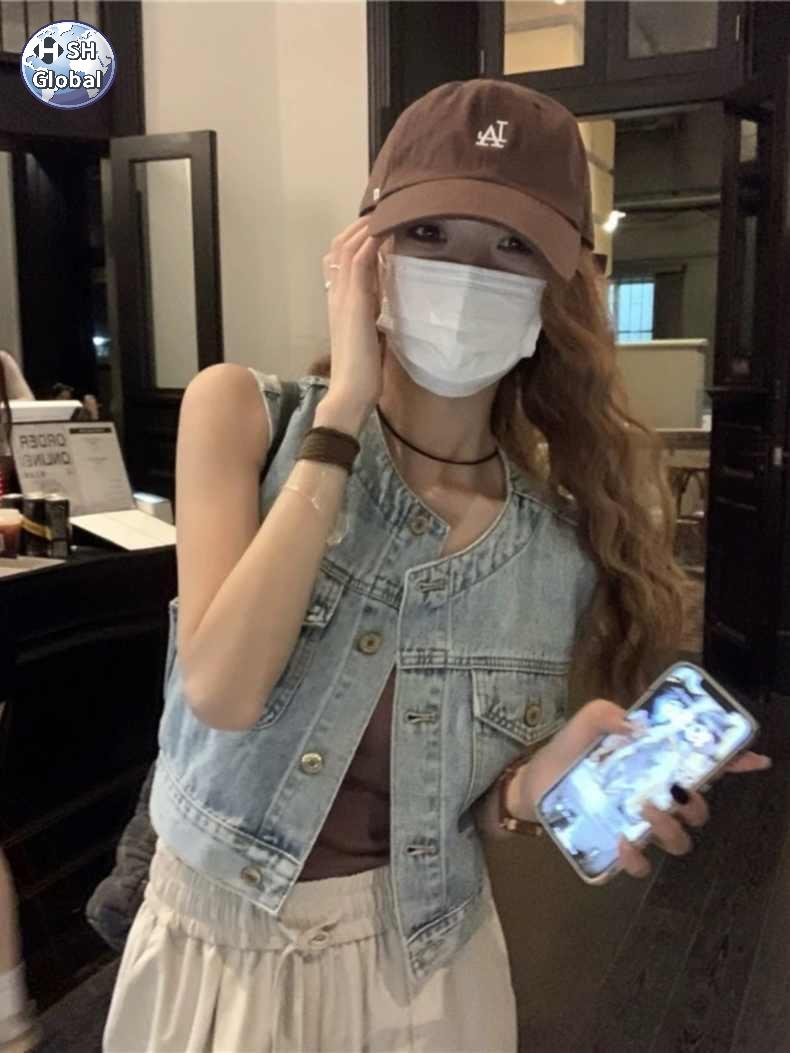 여성 조끼 노카라 연청 청조끼,503로얄블루,S : 에스에이치글로벌5407