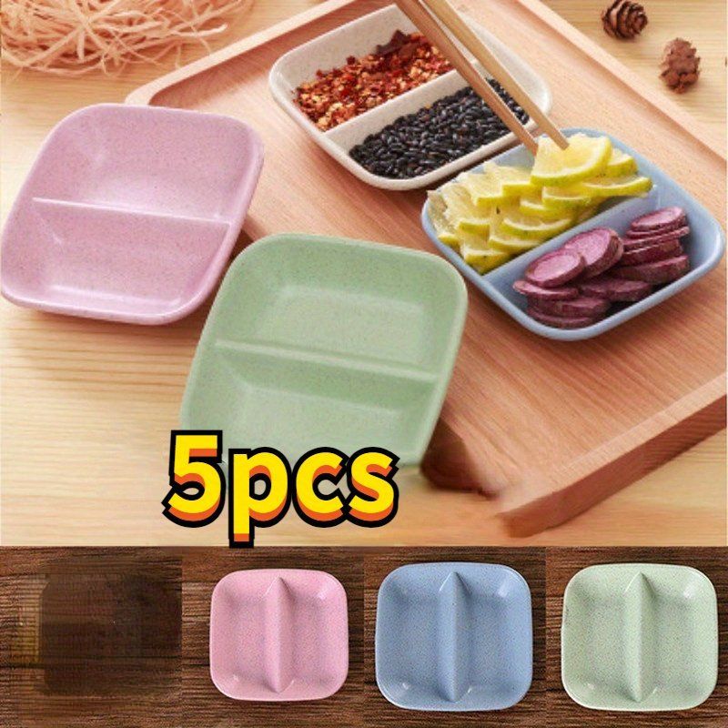 홈 키친 레스토랑 호텔을 위한 5개의 밀짚어 맛젓는 그릇  다용도 배수 분할된 소스 식초 디핑 주방 용품 식기 액세서리 : 테드스몰