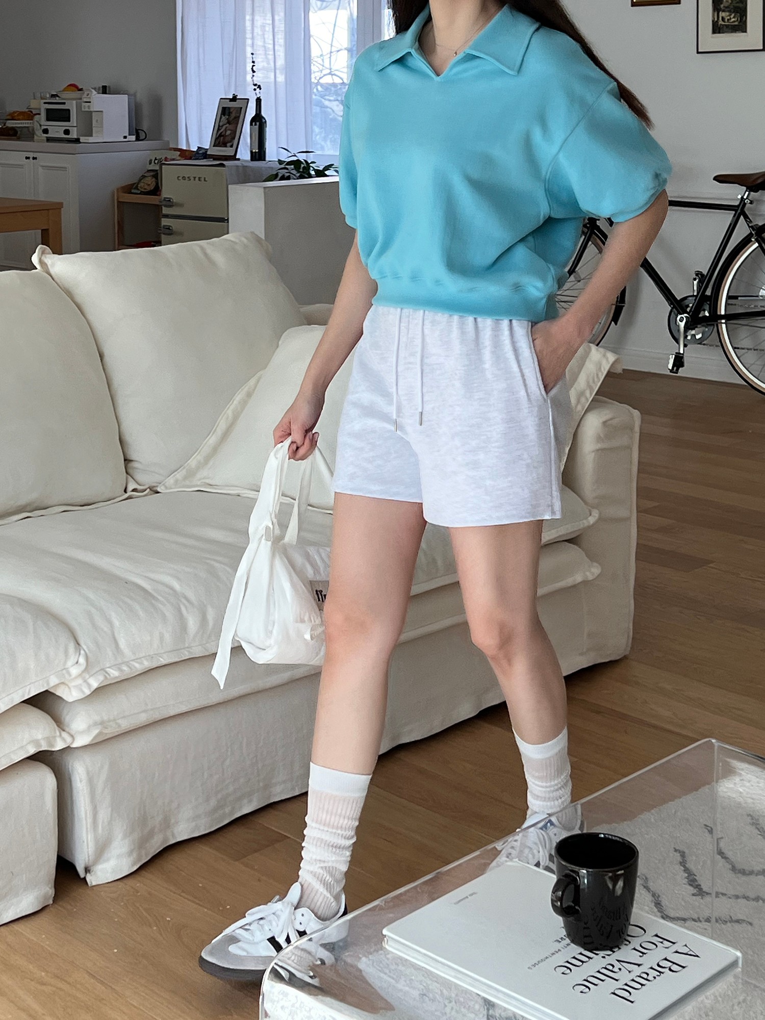 세러데이  프레 카라 반팔 맨투맨 : 트렌무드