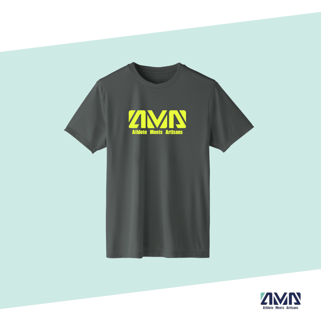 에이엠에이 기능성 소프트 반팔 티셔츠 다크그레이/네온옐로우 로고 : AMA Store