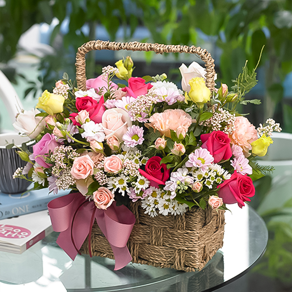 화사한 봄날 당일배송 장미 생화 꽃바구니 생일 기념일 여자친구 축하선물 전국꽃배달 : 라임플라워
